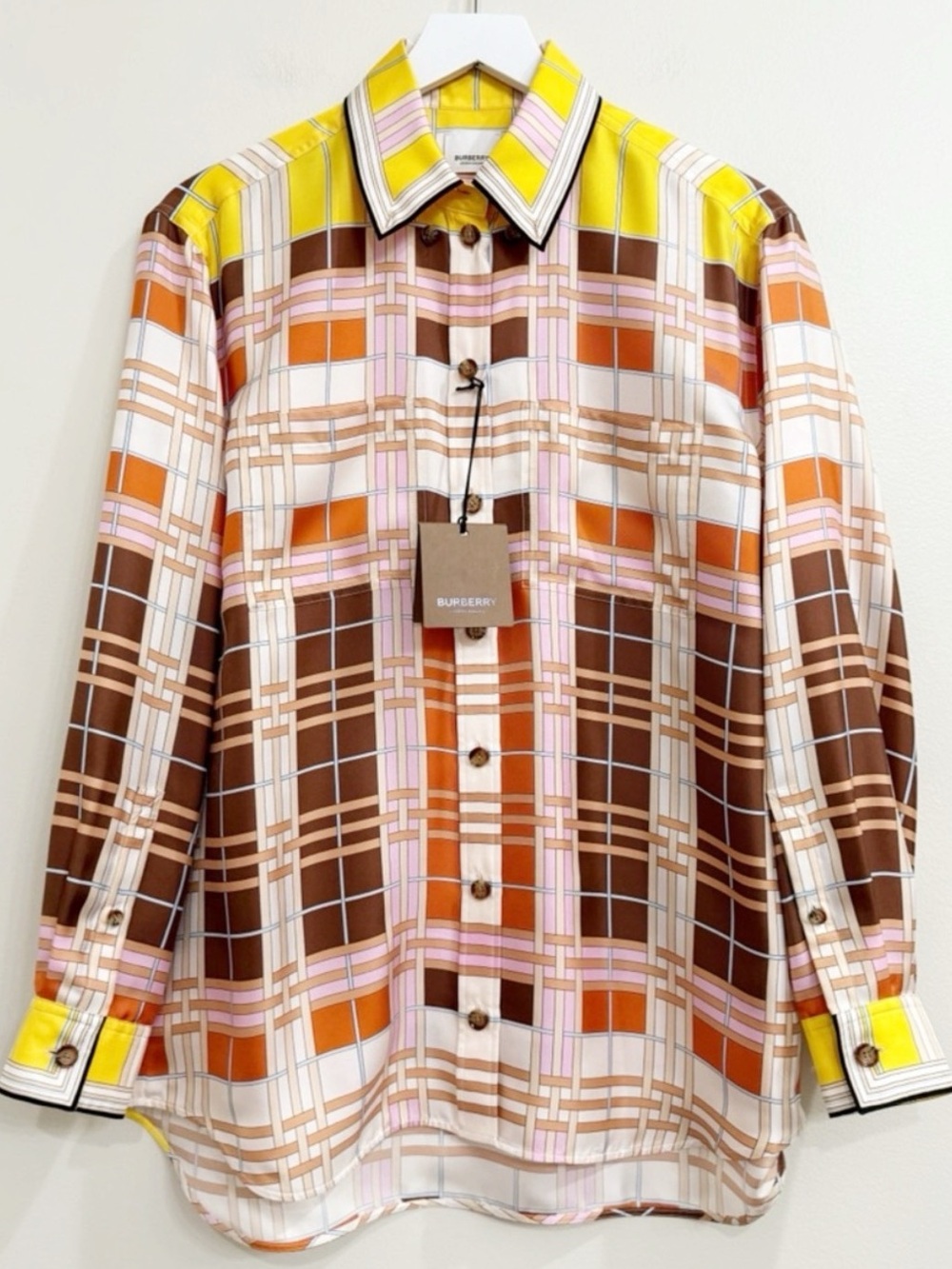 Burberry Ivanna Check Mulberry Silk Button Down Shirt